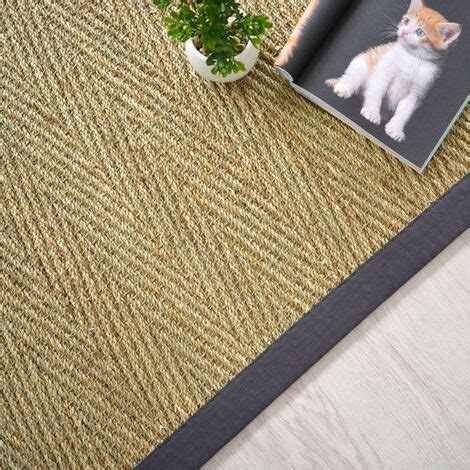 Tapis Jonc De Mer Assam Chevron Ganse Coton Anthracite X Cm