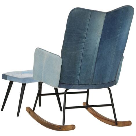 Chaise Bascule Avec Repose Pied Denim Bleu Toile Patchwork