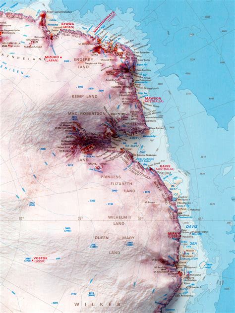 Antarctica Topographic Map of 1986 2D Poster Shaded Relief Map, Fine ...