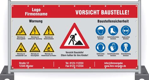 Baustellenbanner Vorsicht Baustelle Mit Sicherheitszeichen