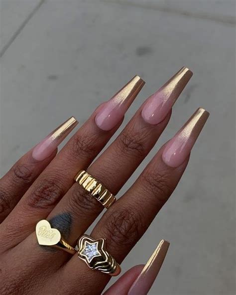 Gold Nude Coffin Nails Artofit
