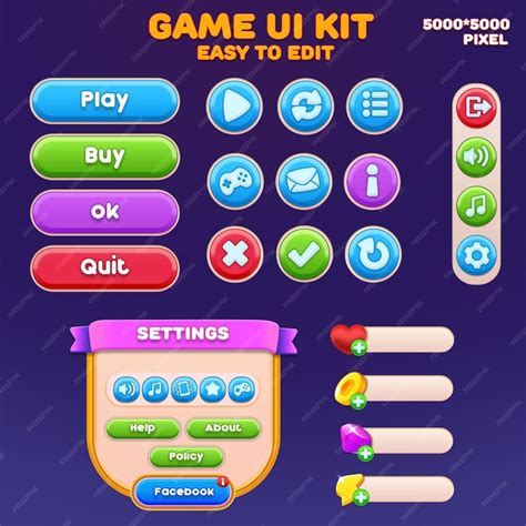 Premium PSD | Game UI Kit Game Elements Game UI Button Casual Game UI ...