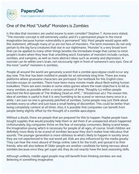 One Of The Most Useful Monsters Is Zombies Free Essay Example