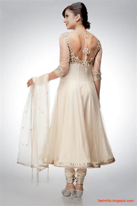 White Backless Embroidered Frock Anarkali