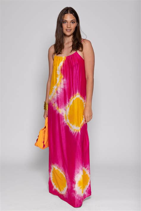 Grace Long Dress Tie And Dye Fuchsia And Yellow Sundress Us