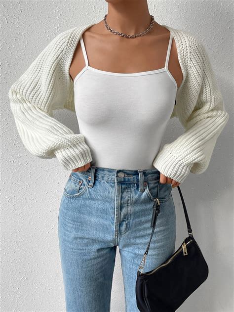 Shein Ezwear Balletcore Ribbed Knit Raglan Sleeve Shrug Crop Cardigan