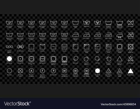 White Laundry Wash Symbols With Names Icons Set Vector Image