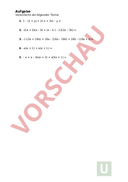 Arbeitsblatt Terme Vereinfachen Mathematik Algebra