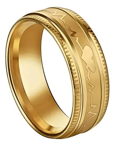 Anillo Acero Inoxidable Argolla Color Oro Cardiograma Mujer Cuotas