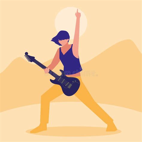 Musician Man Electric Guitar Playing Stock Illustration - Illustration ...