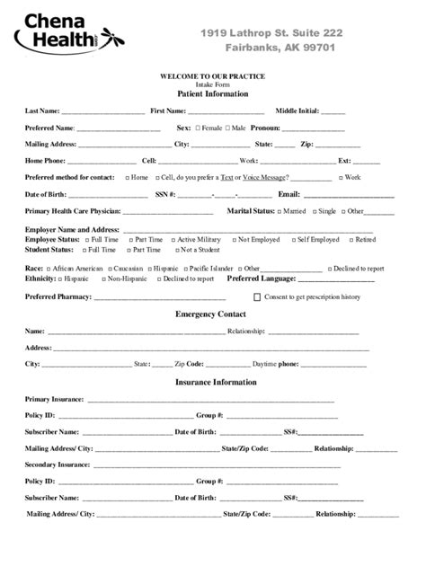 2022 2025 Ak Chena Health Obgyn Intake Form Fill Online Printable Fillable Blank Pdffiller