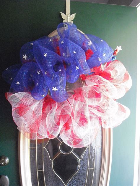 Red White And Blue Wreath I Made Blue Wreath Diy Craft Projects Diy Door