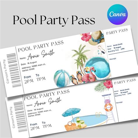 Printable and Editable Pool Party Pass Ticket, Summer Pool Party Ticket ...