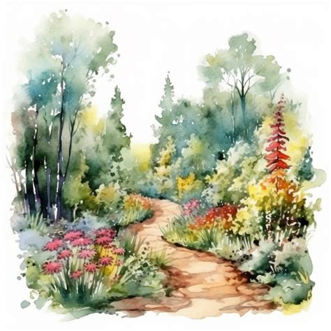 Premium Photo | Watercolor painting of a flower garden