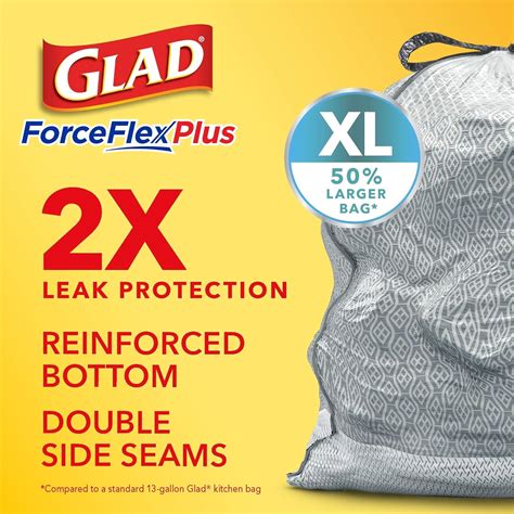 Glad ForceFlexPlus XL Grey Kitchen Drawstring Trash Bags, Febreze, 20 ...