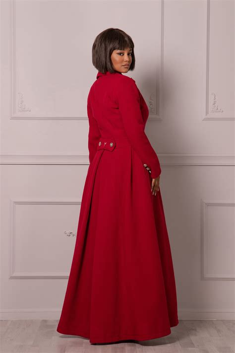 Floor Length Wool Coat Dramatic Red Maxi Coat Victorian Etsy