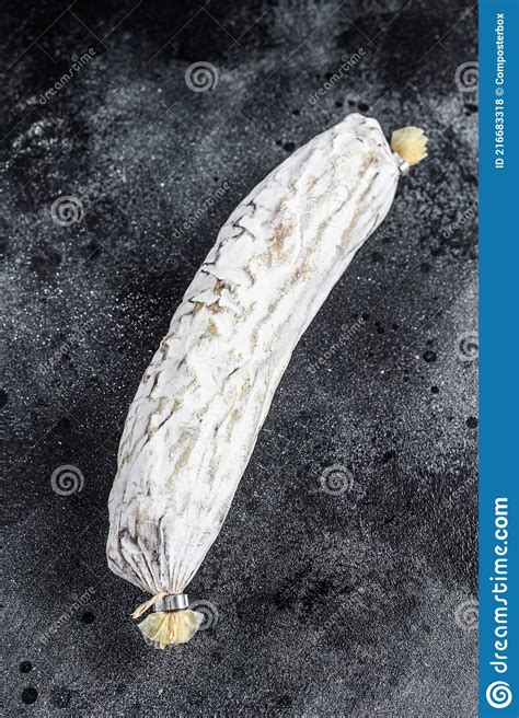 Spanish Dry Cured Salchichon Salami Black Background Stock Photo