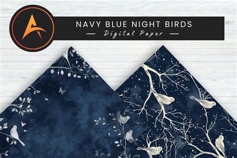 Navy Blue Night Birds Digital Paper