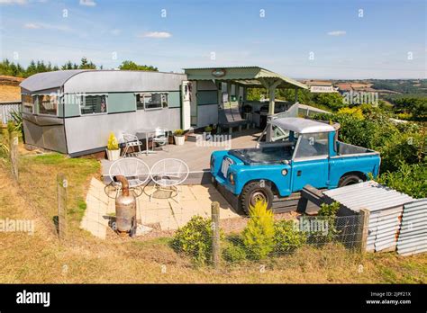 Land Rover Hot Tub Bluebird Caravan High Bickington North Devon England United Kingdom