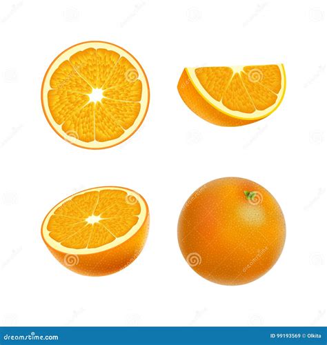 Sistema De Naranja Coloreada Aislada Medio De Rebanada De Círculo Y