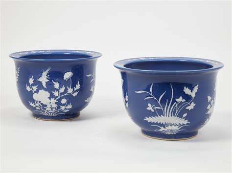 Lot A Pair Of Chinese Blue And White Porcelain Jardinières