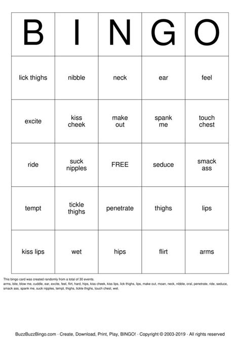 Sex Bingo Cards To Download Print And Customize