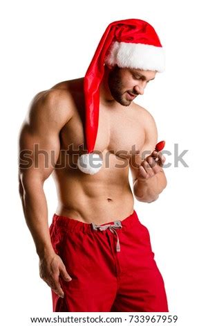 Sexy Shirtless Man Santa Hat Isolated Stock Photo 733967974 Shutterstock