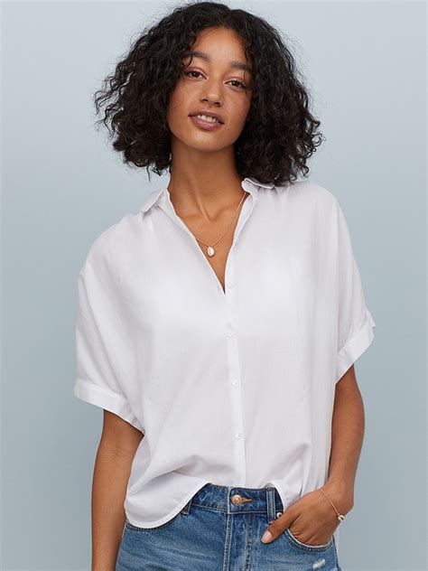 Buy Handm Women White Pure Cotton Blouse With Dolman Sleeves Tops For