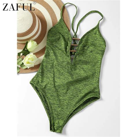 Zaful 2017 Women Sexy Hollow Out One Piece Swimwear Backless Lace Up