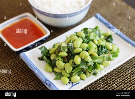 Fresh Healthy Edamame Bean Salad With Pak Choi Or Chinese Cabbage With