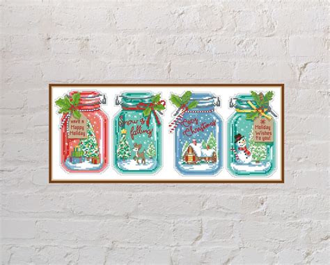 Cross Stitch Pattern Christmas Jars, Christmas Cross Stitch, Holiday Embroidery, Winter Cross ...