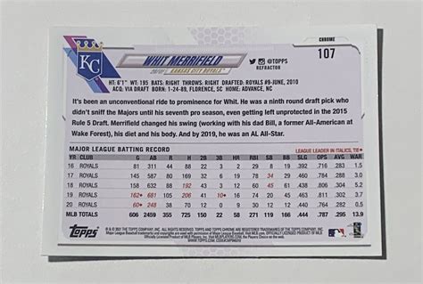 Topps Chrome Whit Merrifield Refractor Kansas City Royals Ebay