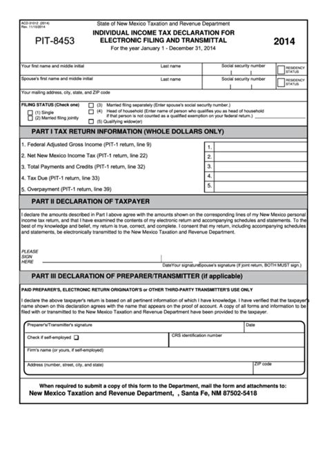 Fillable Form Pit Individual Income Tax Declaration For