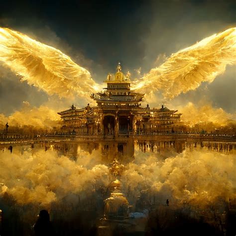 Prompthunt Landscape Gates Of Heaven Golden Palace Flying Angels