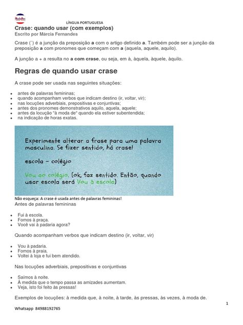 Regra De Uso Da Crase - Uso da Crase: Regras e Exemplos | PDF | Pronome | Sintaxe