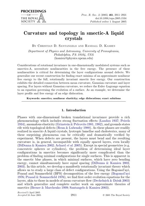 Pdf Curvature And Topology In Smectic A Liquid Crystals