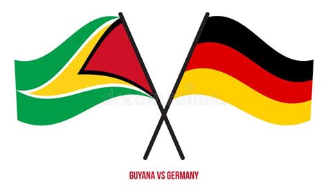 Guyana And Germany Flags Crossed And Waving Flat Style Official Proportion Correct Colors