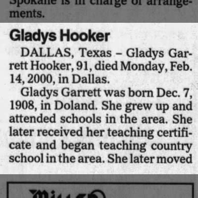 Obituary For Gladys Garrett Hooker 1908 2000 Aged 91 Newspapers