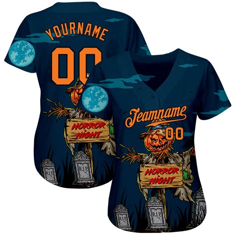 Custom 3d Pattern Halloween Pumpkins Horror Night Authentic Baseball