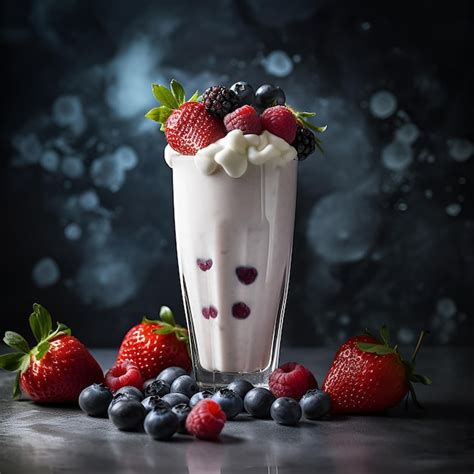 Um Copo De Milk Shake Frutas E Morangos Foto Premium