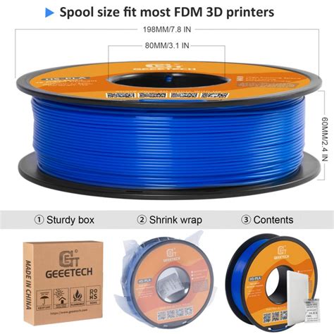 High Speed PLA 3D Printer Filament Blue 1 75mm Geeetech