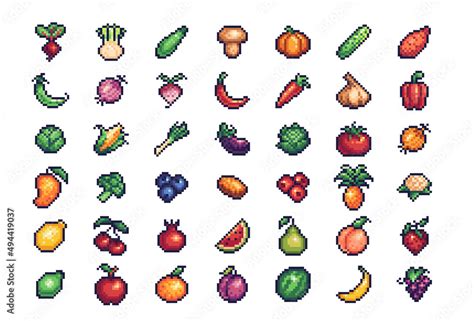 Vegetables And Fruits Pixel Art Set Different Garden Plants Collection