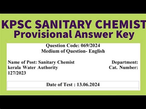 Sanitary Chemist Answers Provisional From Kpsc L Kerala Water Authority