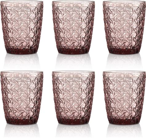 Joeyan 300ml Rosa Wassergläser mit Geprägtem Textur Set of 4 Bunt