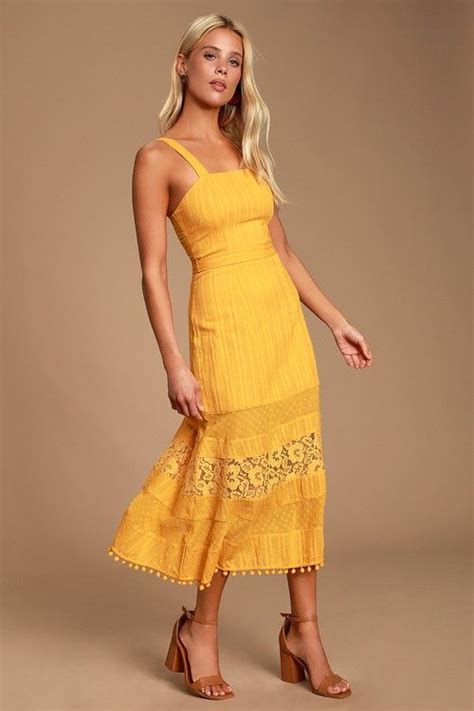 Hot Pursuit Mustard Yellow Lace Midi Dress Mustard Lace Dress Lace