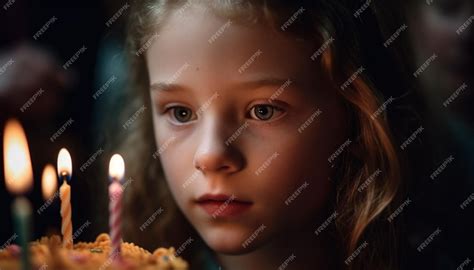 Premium Photo A Cute Girl Smiling Holding A Candle Celebrating Her