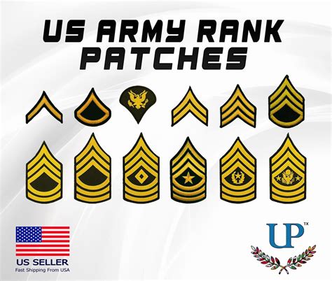 Embroidered US Army Rank Sew on Patches, Green Fabric US Military Rank ...