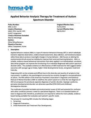 Fillable Online Applied Behavior Analysis Therapy For Treatment Of