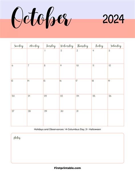 Free Printable Fillable October Calendars