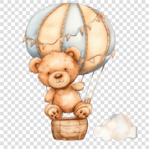 Premium PSD Cute Teddy Bear In A Hot Air Balloon Watercolor